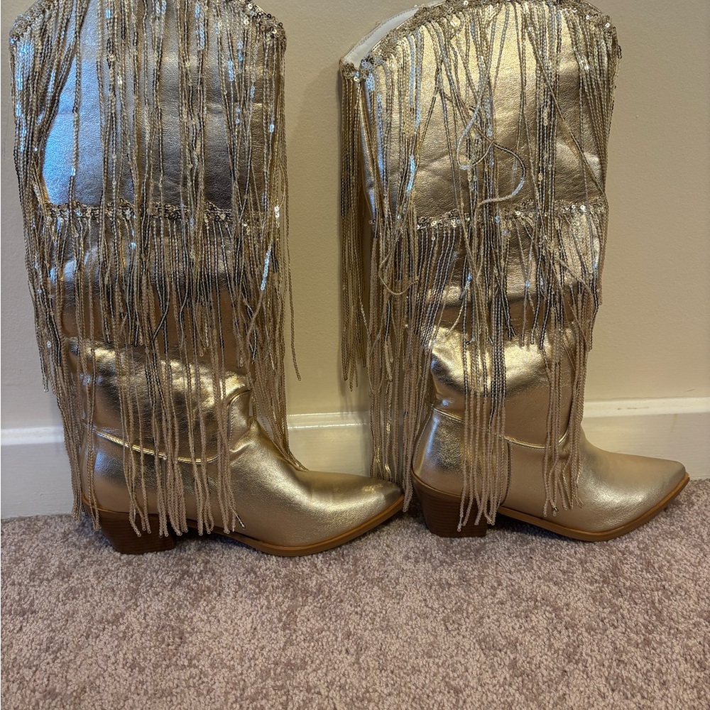 Gold Fringe Cowboy Boots